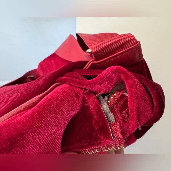 Red Velvet Multi Compartment Mini Backpack w/ Matching Pom Pom - Picture 10 of 10